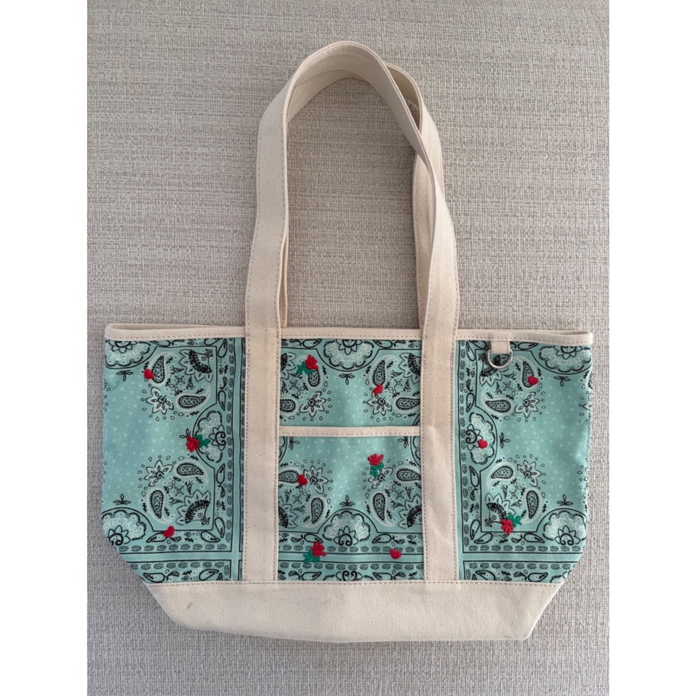 Embroidered‎ Paisley Canvas Tote Bag Green Blue Western